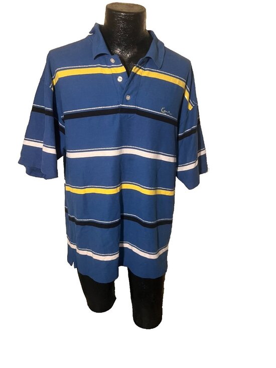 Karl Kani Other - Vintage Karl Kani Gold Polo Shirt Mens XXL Blue Yellow Striped Y2K Hip Hop Cyber